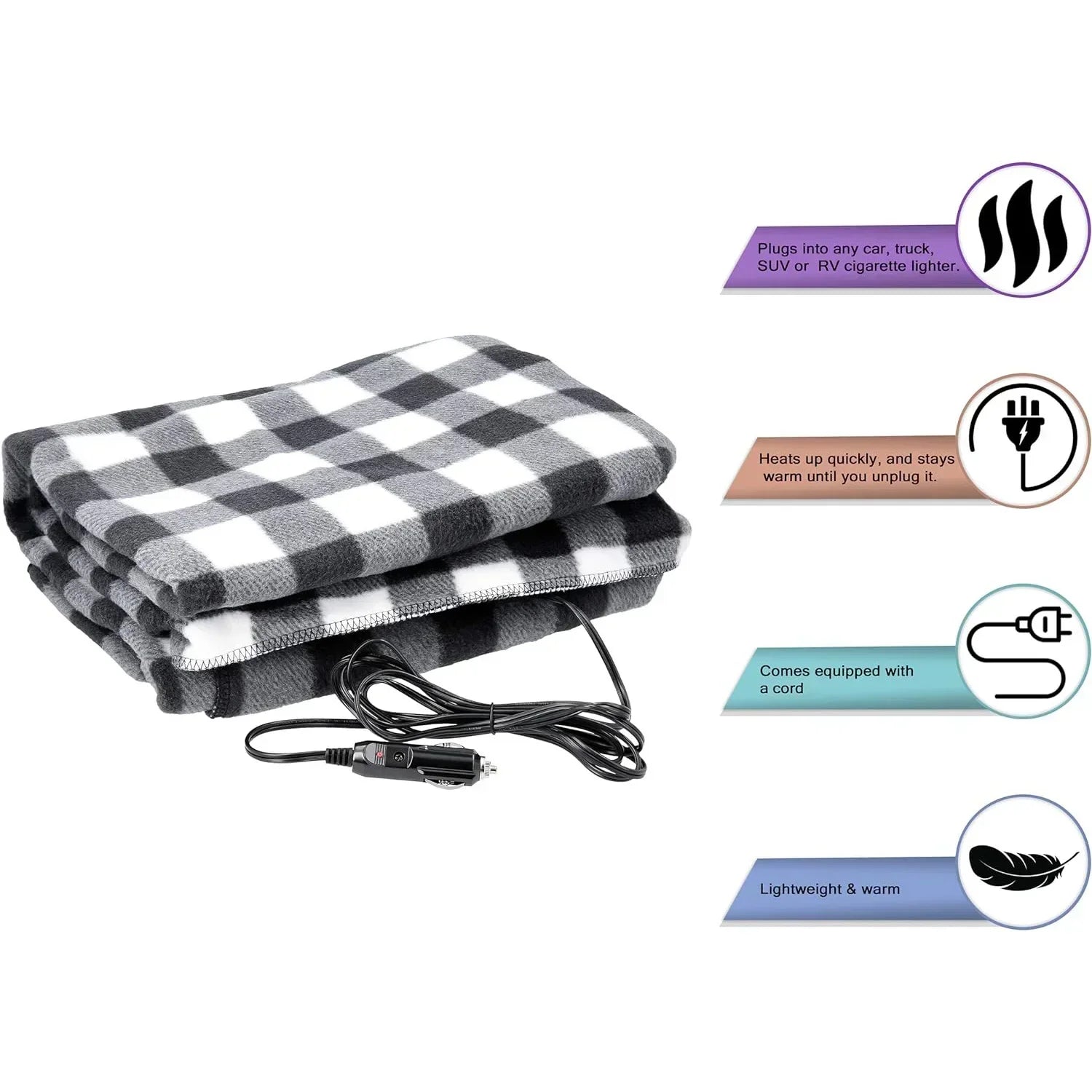 Premium Cozy Car Heating Blanket - 12V Heated Fleece Travel Throw-2