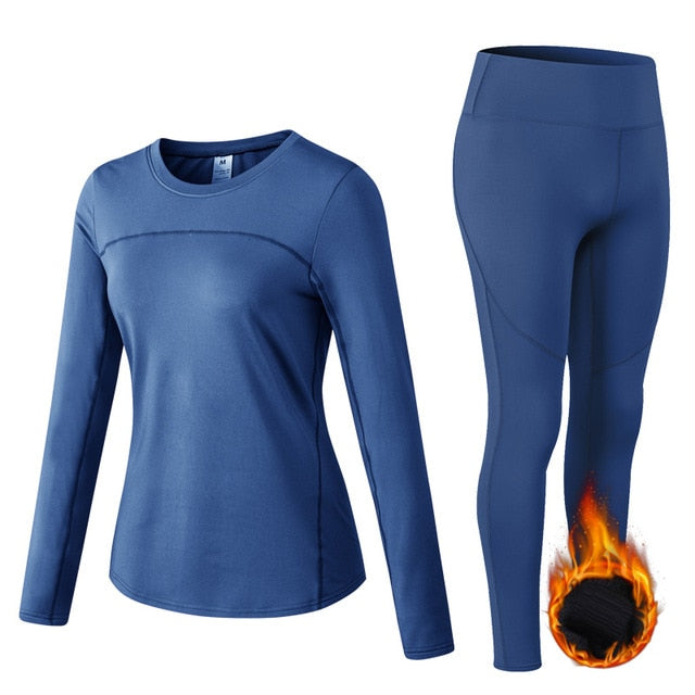 Thermal Sports Suits Women Workout Yoga Set Fitness Clothing High Waist Running Pants Gym Leggings Long Sleeve Crop Top Shirts-6