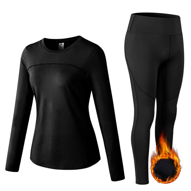 Thermal Sports Suits Women Workout Yoga Set Fitness Clothing High Waist Running Pants Gym Leggings Long Sleeve Crop Top Shirts-2