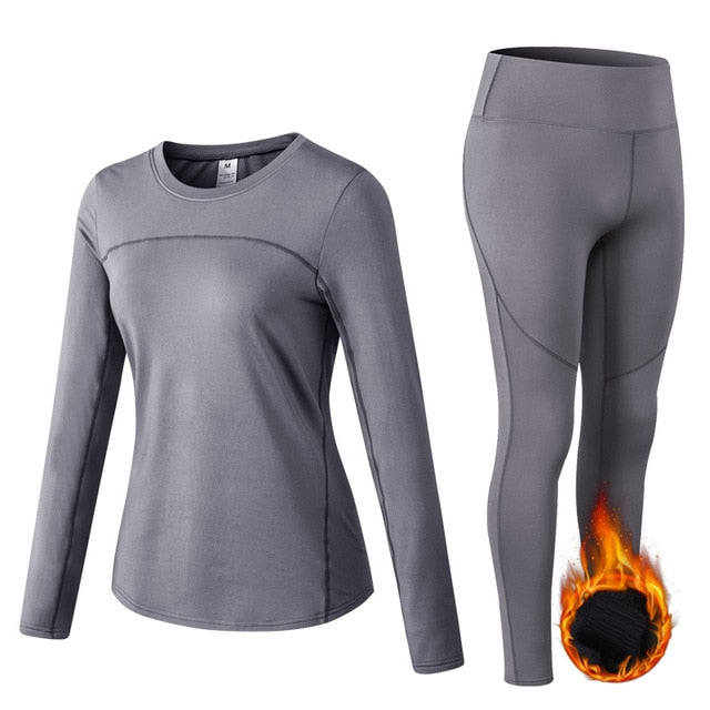 Thermal Sports Suits Women Workout Yoga Set Fitness Clothing High Waist Running Pants Gym Leggings Long Sleeve Crop Top Shirts-8